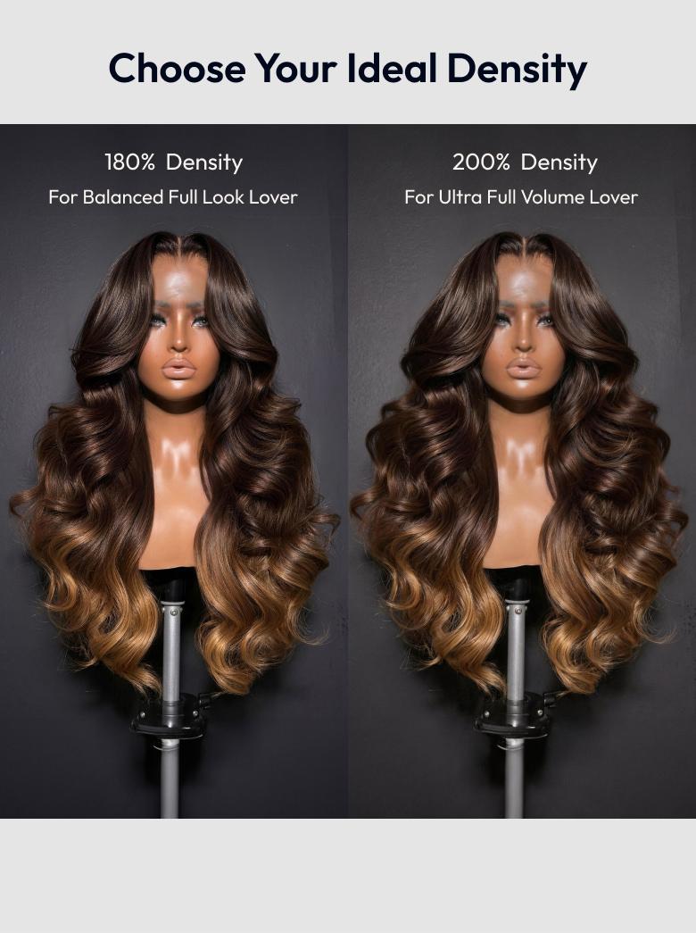 360 HD Lace Pre-plucked Luxury Raw Virgin Hair Chocolate Brown to Caramel Honey Blonde Ombre Body Wave Wig
