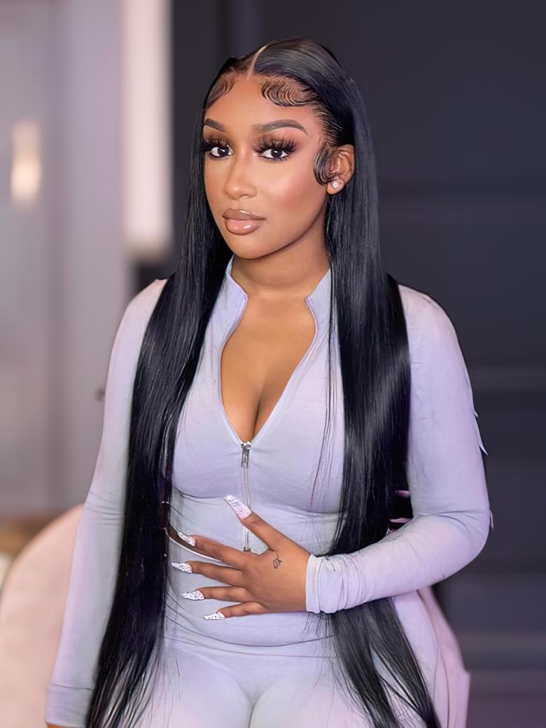 Pre Plucked Hairline Breathable 360 Lace Wig Straight Human Hair Wig Natural Black Wig