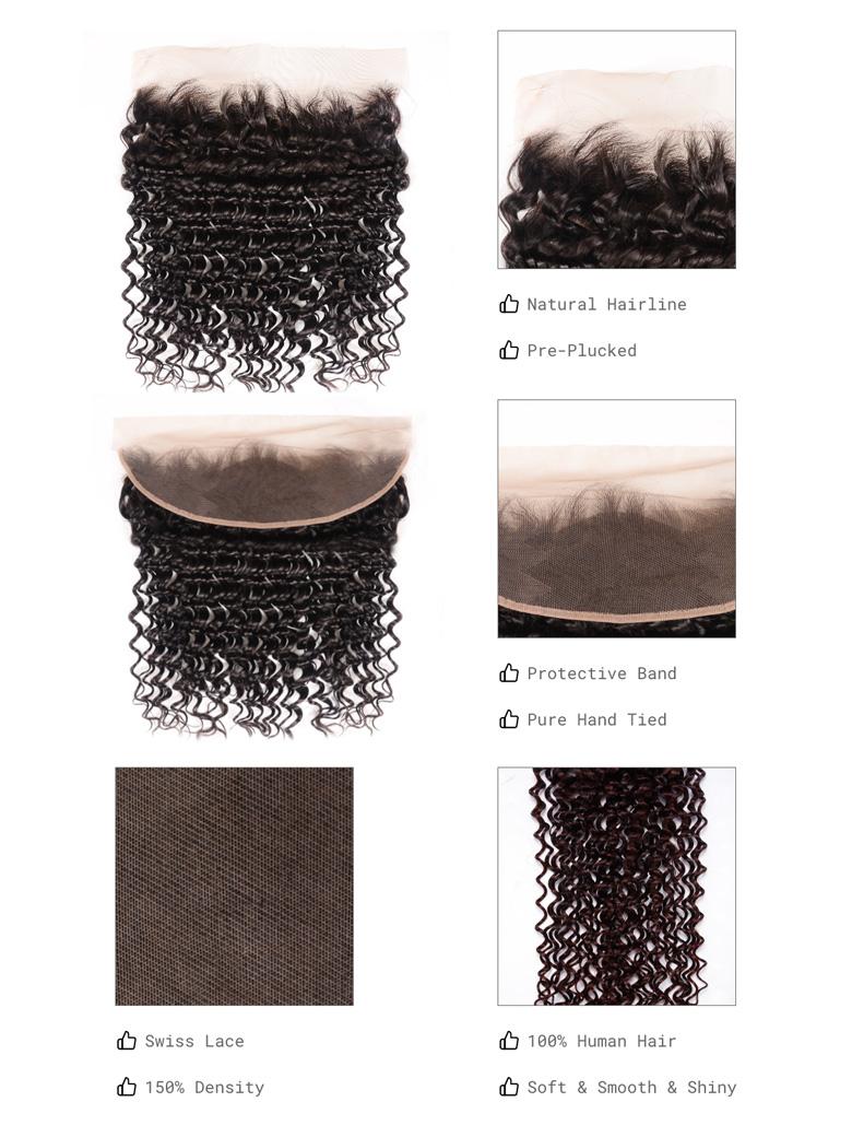 Hair 3 Bundles Deep Wave Hair Weft With 13x4 Lace Frontal