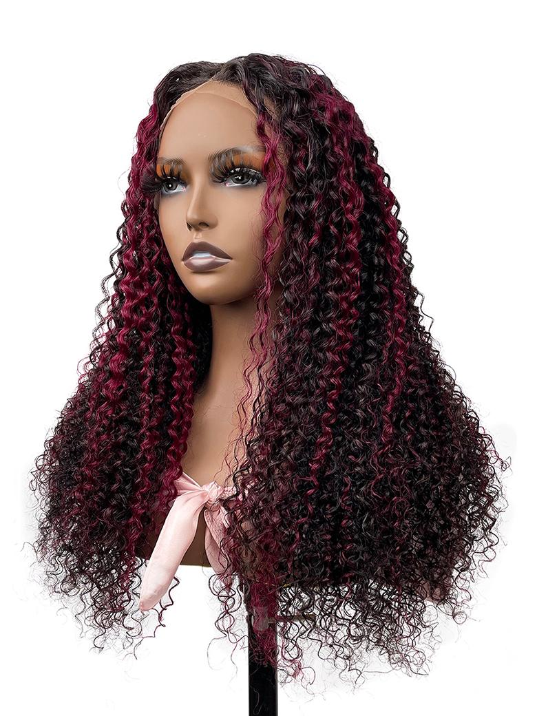 Burgundy Highlighted 13x4 Lace Front Cute Curly Wig