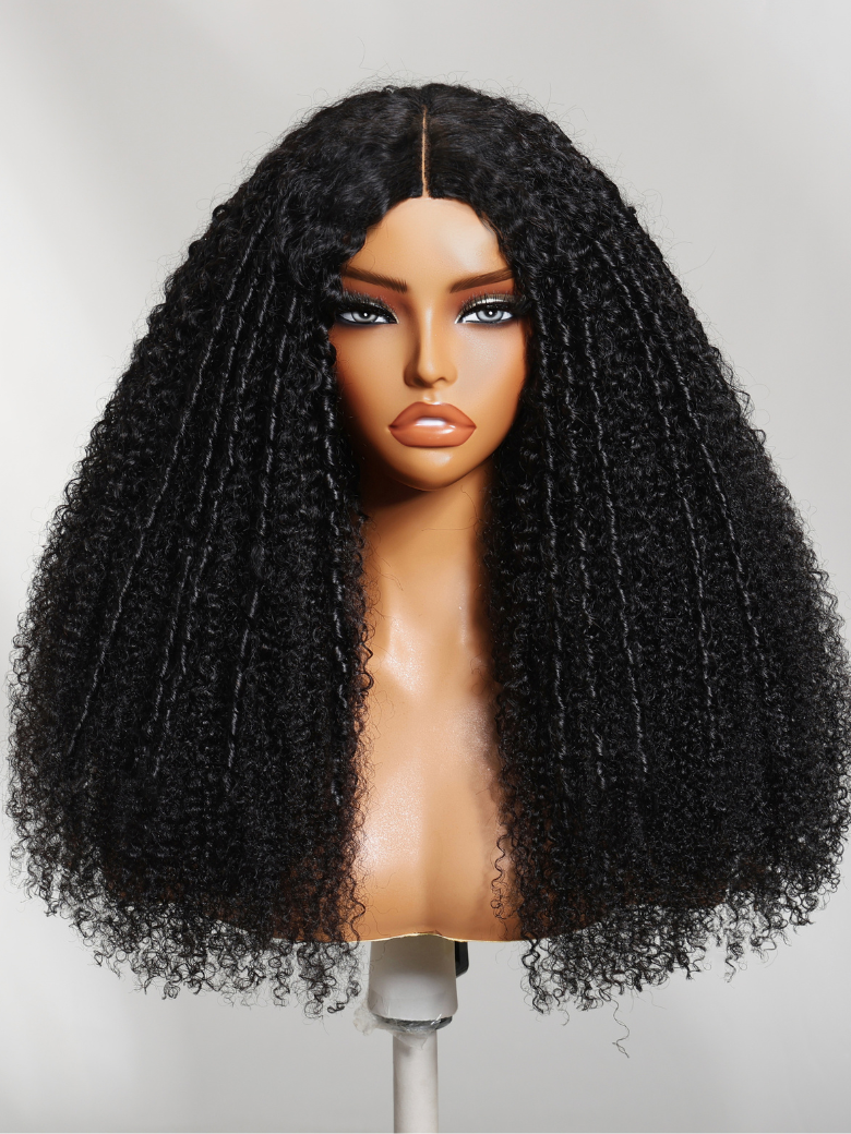 InvisiBlend? V Part Handcrafted Lace Real No Leave Out Natural Black Tight Spiral Coils kinky curly Wig Beginner Friendly Wig