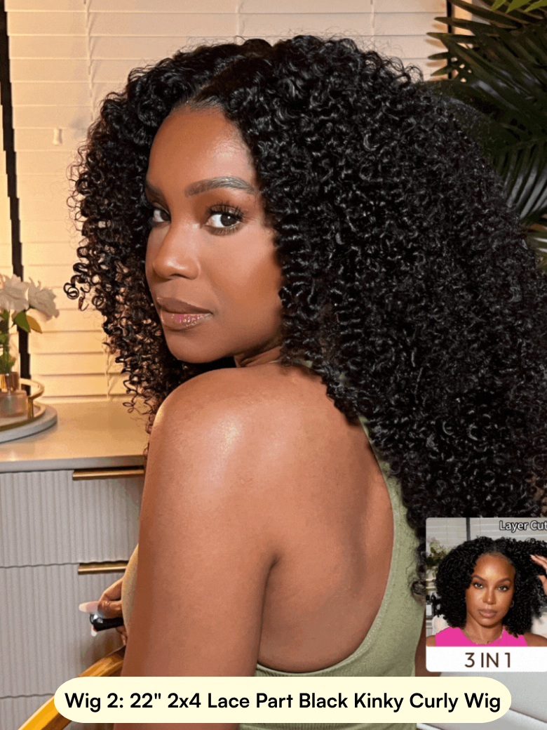 Down To $49: Black Yaki | Kinky Curly | 4x4 2 Styles In 1 Put On And Go Wig
