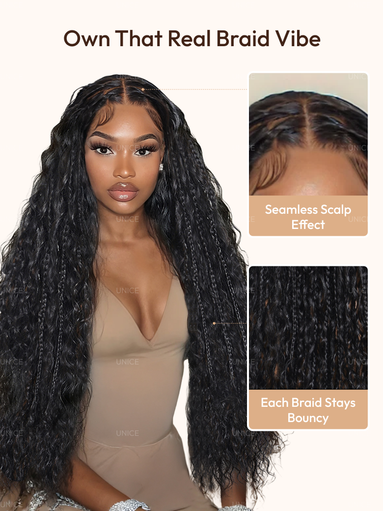 30 Inch 13x4 Pre Everything? Pre-Cut Lace Front Pre-Braided Water Wave Style Drawstring Wig With Baby Hair