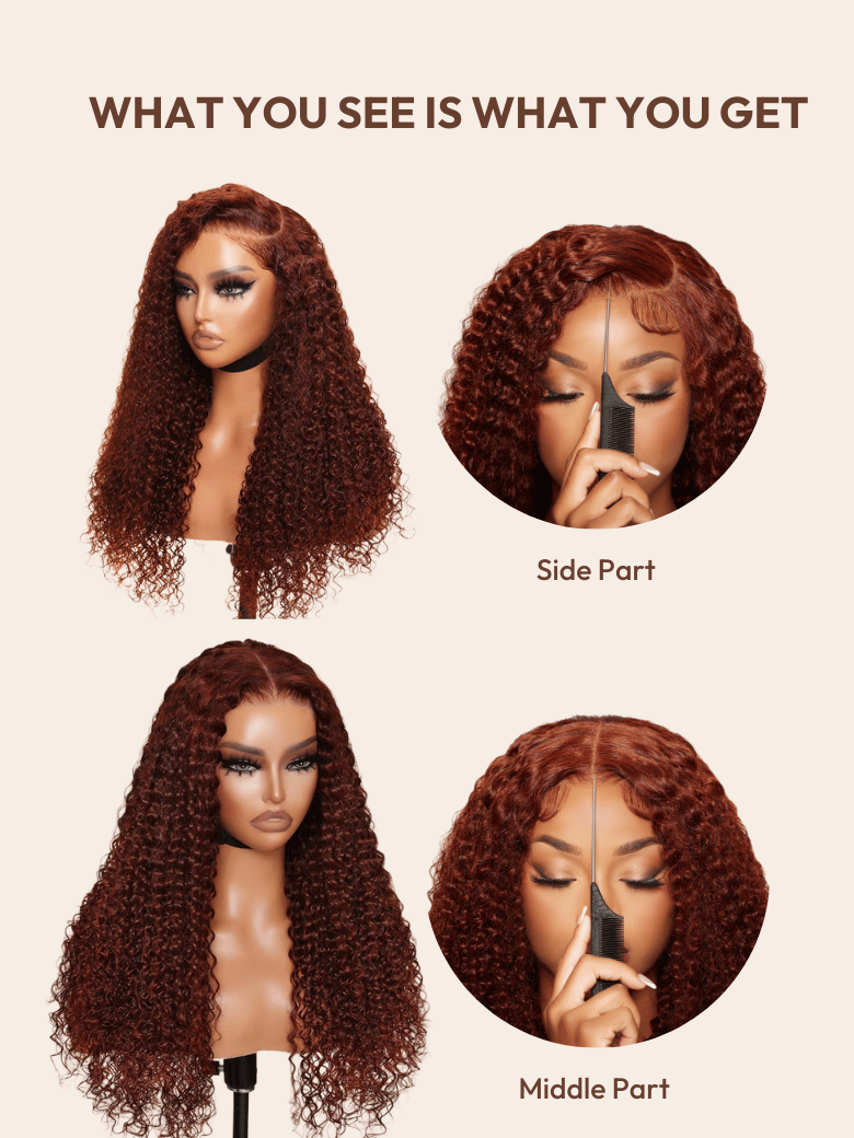 7x5 Bye-Bye Knots? Wig Glueless Lace Reddish Brown Curly Trendy Color Wig With Bleached Knots