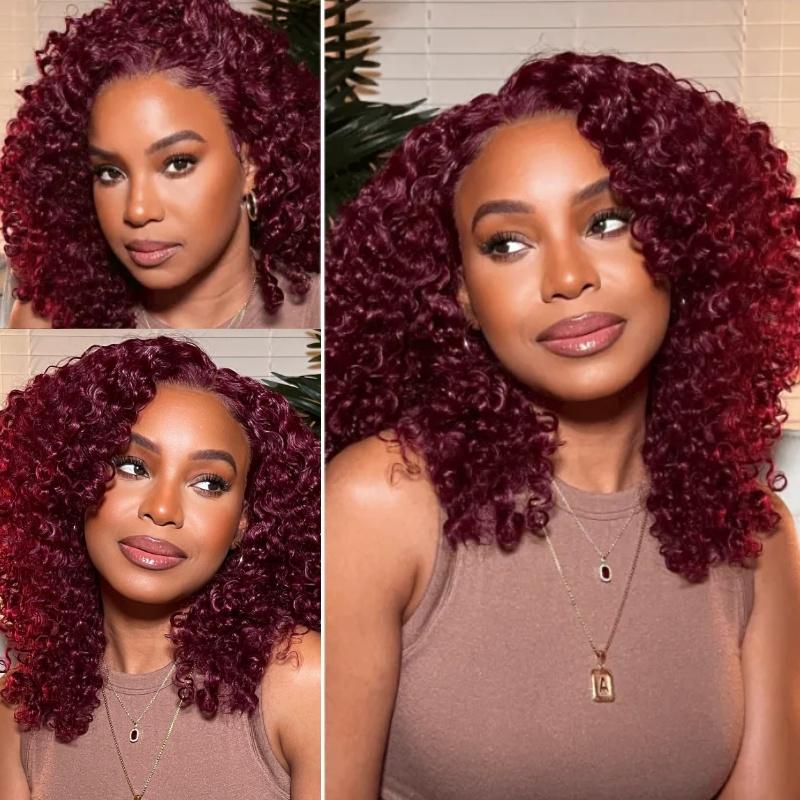 99j Hair Color Curly Lace Part Wigs Real Hair Wig for Sale