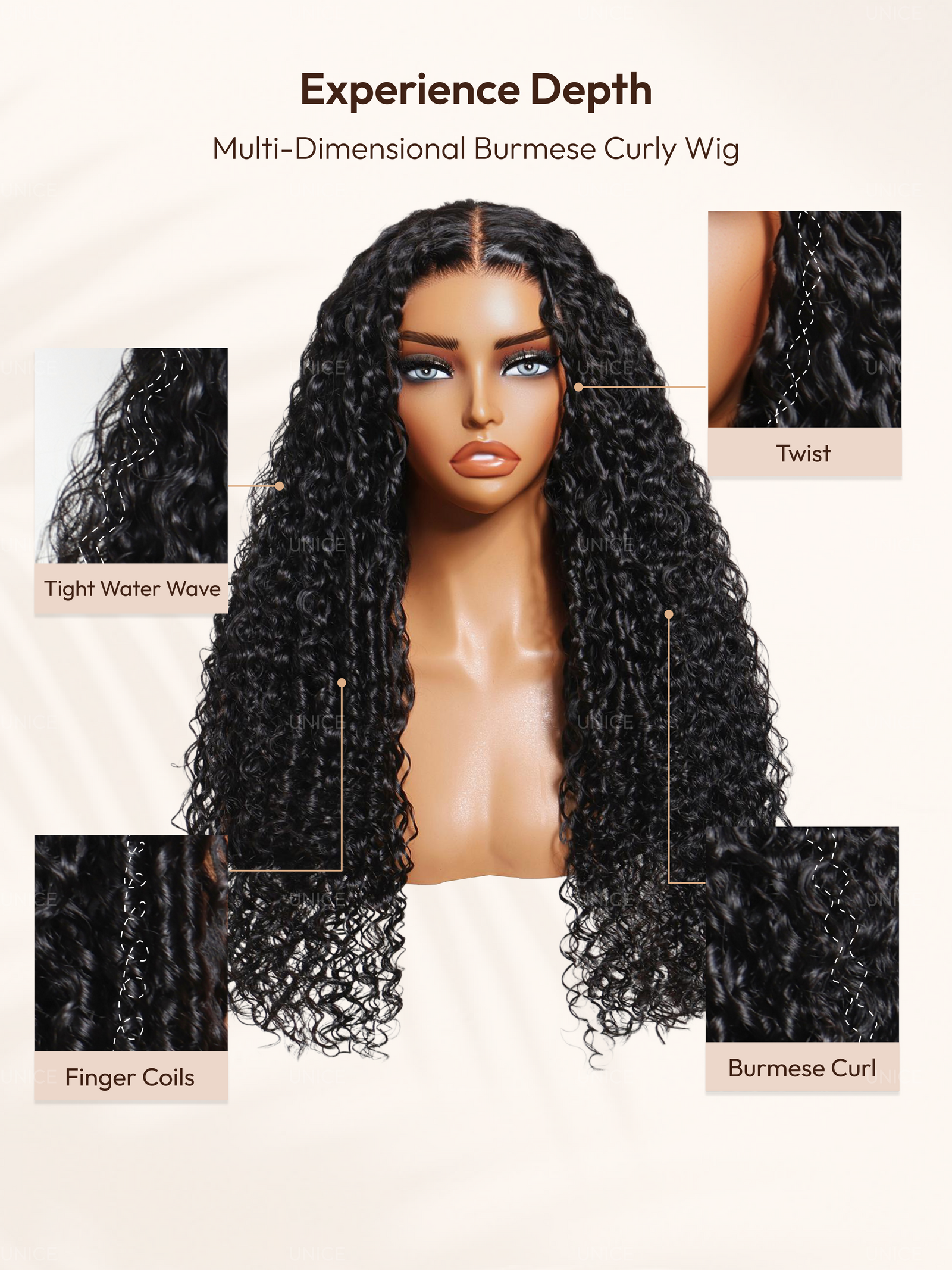 Bye-Bye Knots? 7x5 Lace Natural Black 4D Mixed Texture Burmese Curly Wig with Invisi Drawstring