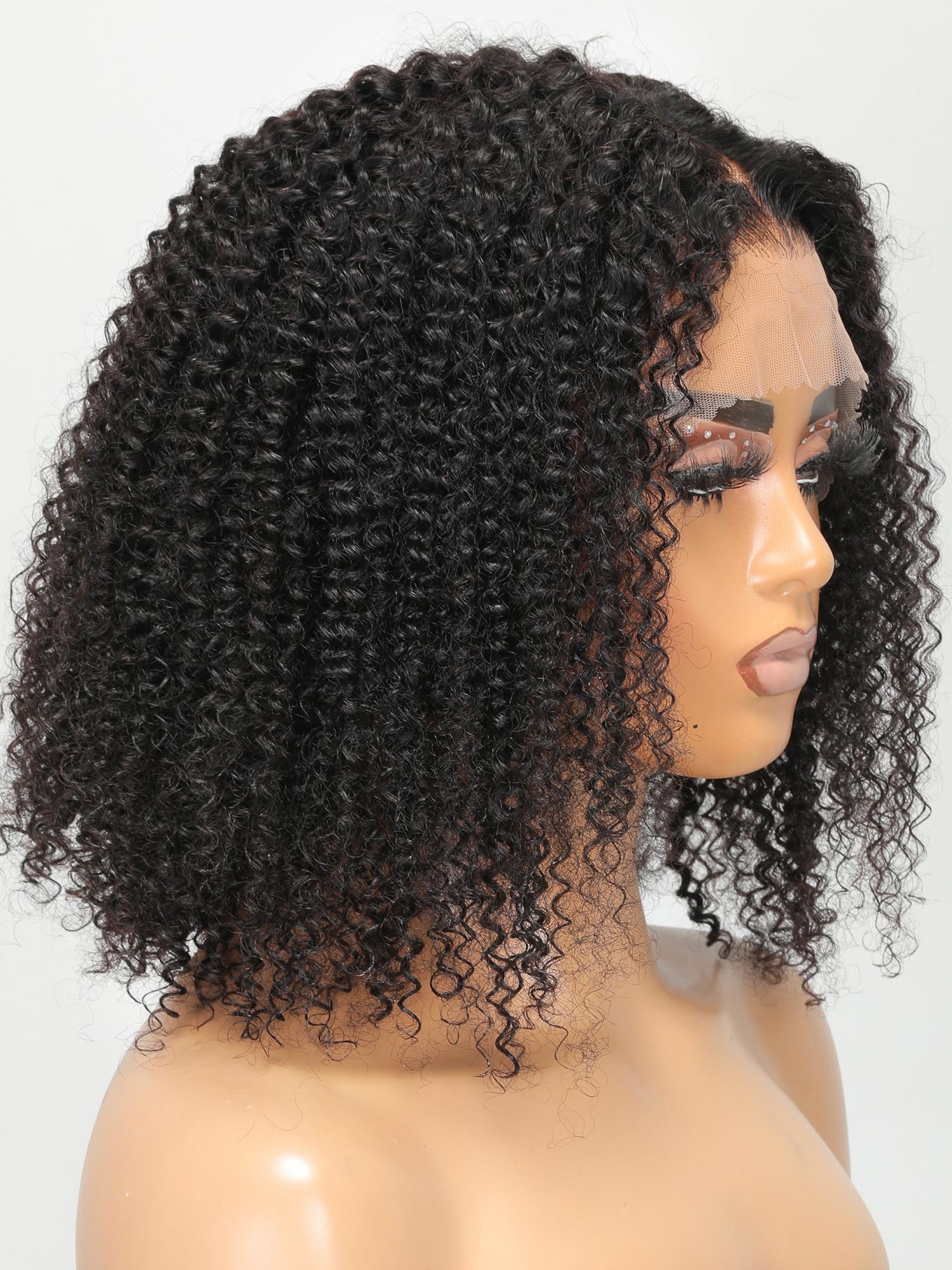 13x4 Lace Front Black Deep Curly Bob Human Hair Wig