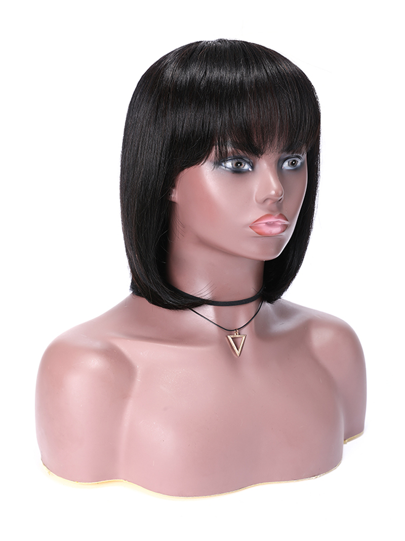 Short Bob Wigs Black Wig for Women with Bangs Machine Made Straight Wig