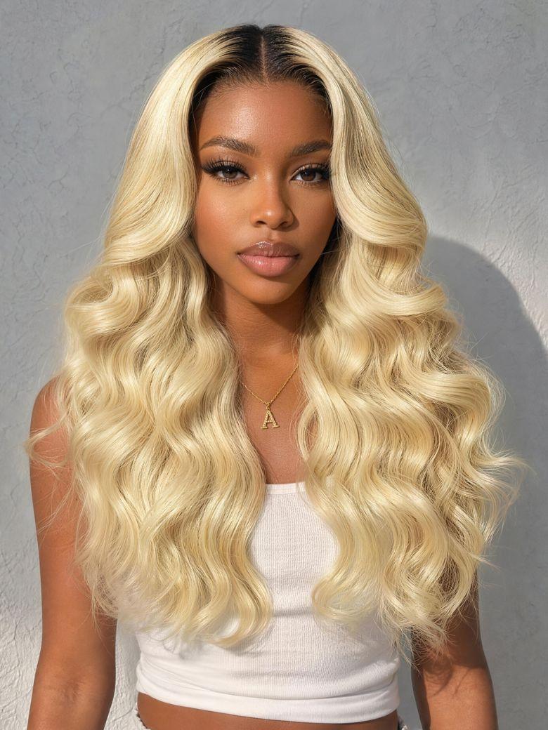 13x4 Pre-Everything? Lace Frontal 613 Blonde With Dark Roots Body Wave Drawstring Wig