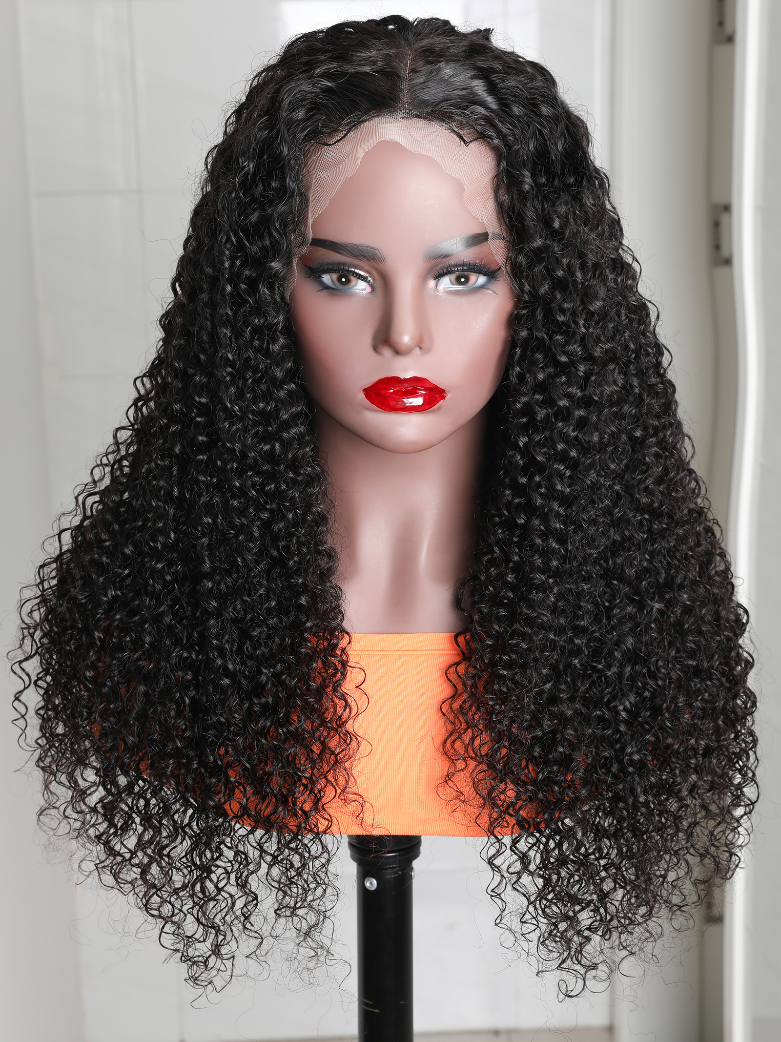 200% Density Natural Curly Clear HD Glueless Lace Wig Human Hair 13x4 Frontal Wig