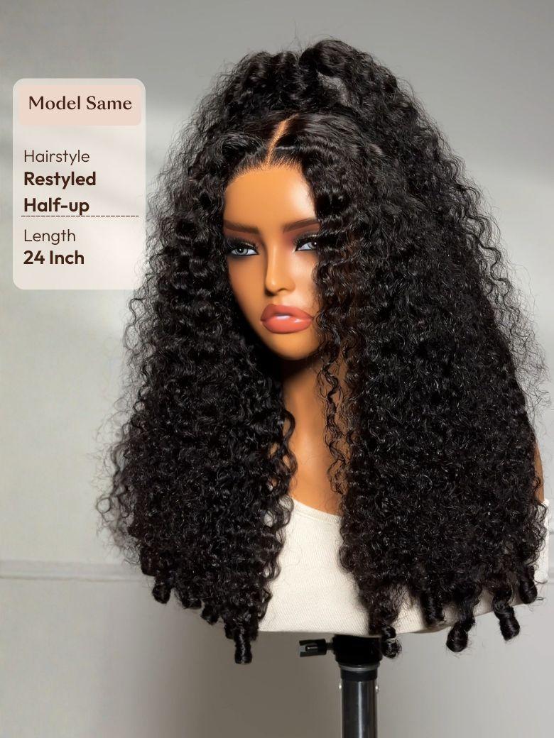 13x4 Pre-Everything? No Slip Lace Frontal Natural Black Burmese Curly Wig with Finger Coily Ends