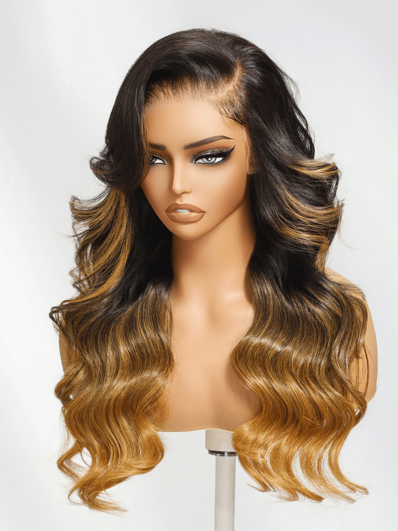Black to Caramel Ombre Wig With Side Part Face Framing Layers