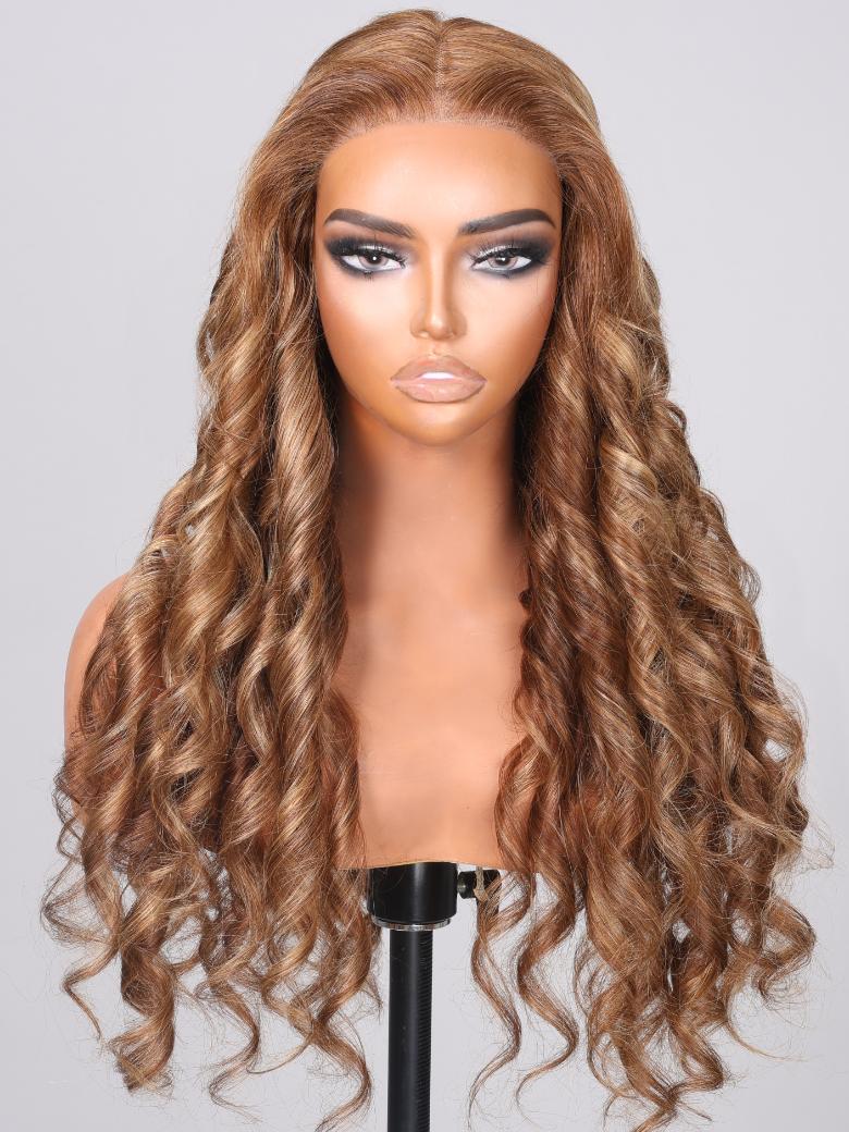 6x4.5 Pre Cut Lace Put On And Go Honey Blonde Highlights Body Wave Wig