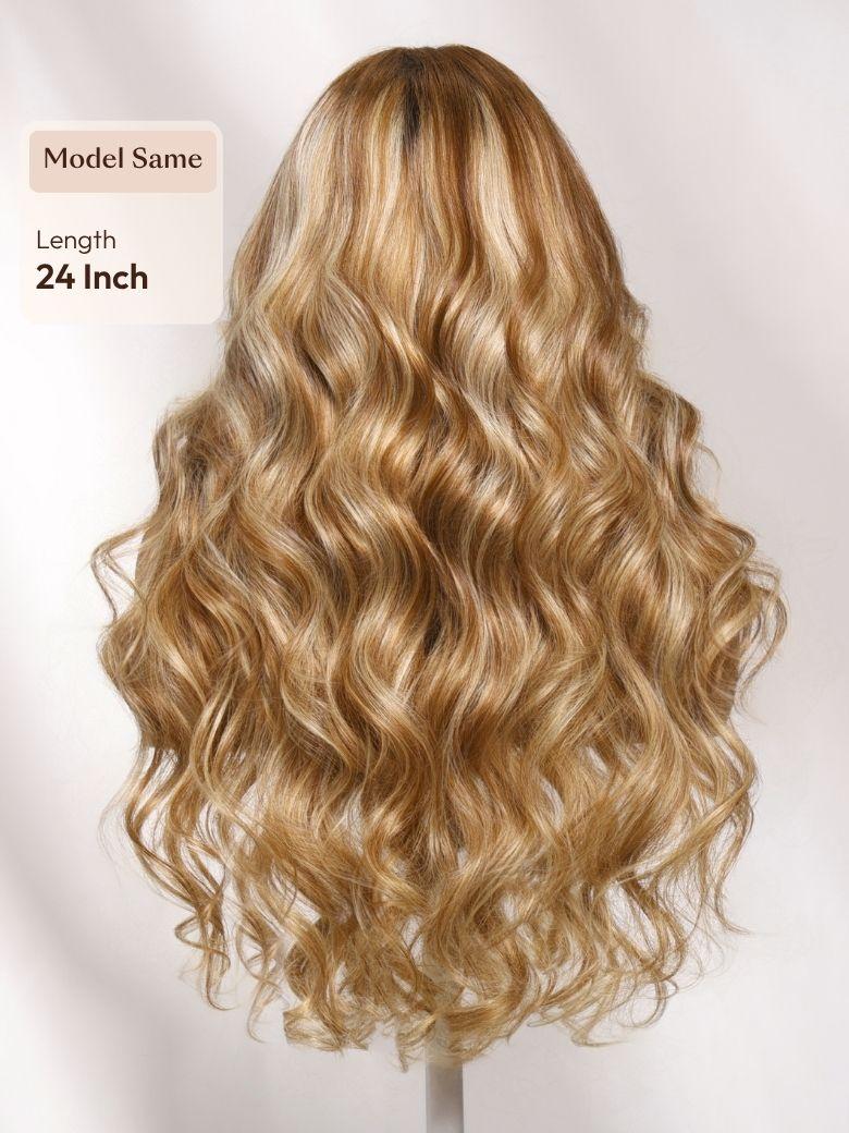 13x4 Bye Bye Slip? Lace Frontal Honey Blonde with Beige Highlights Loose Wave Wig with Face Framing Layers