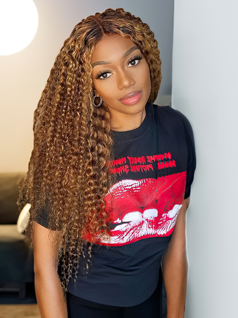 Honey Blonde Beginner Friendly Lace Wigs Jerry Curly Hair