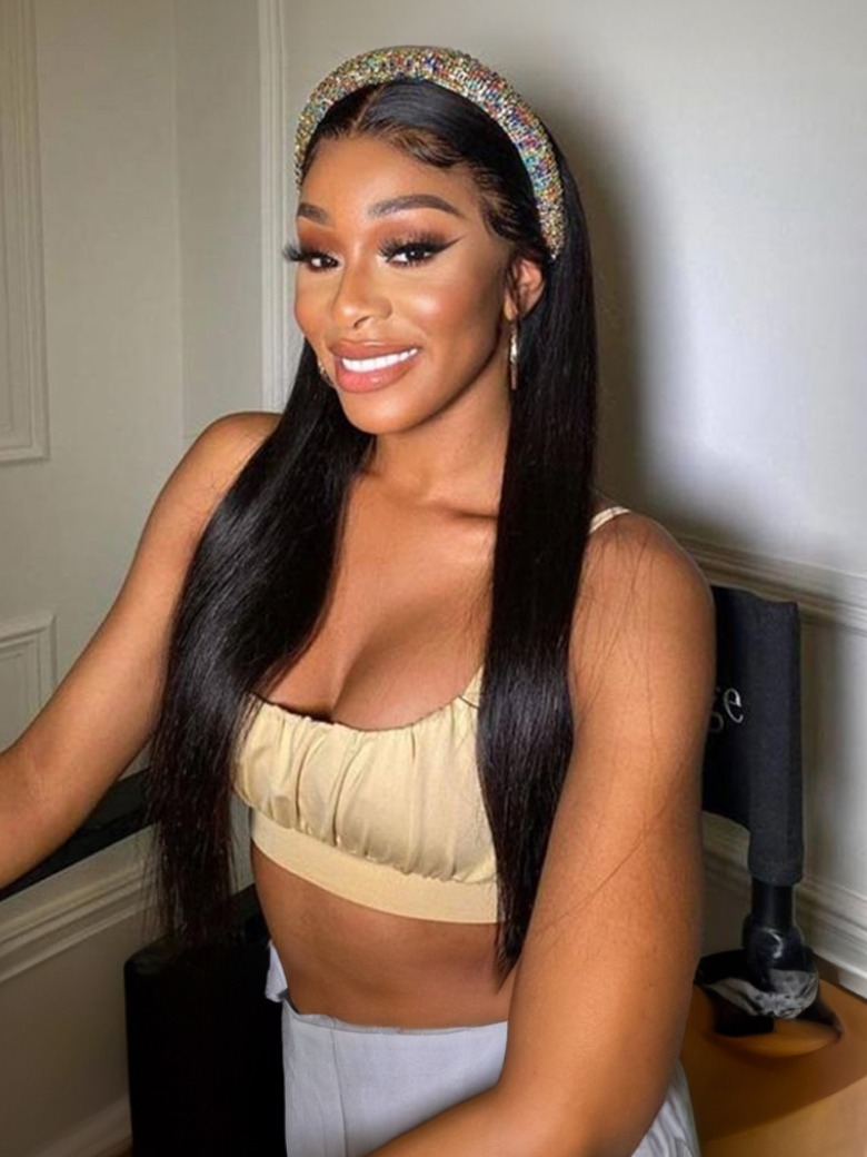 Straight Human Hair Wig Glueless Wig Virgin Hair Machine Made Headband Wig 150% Density