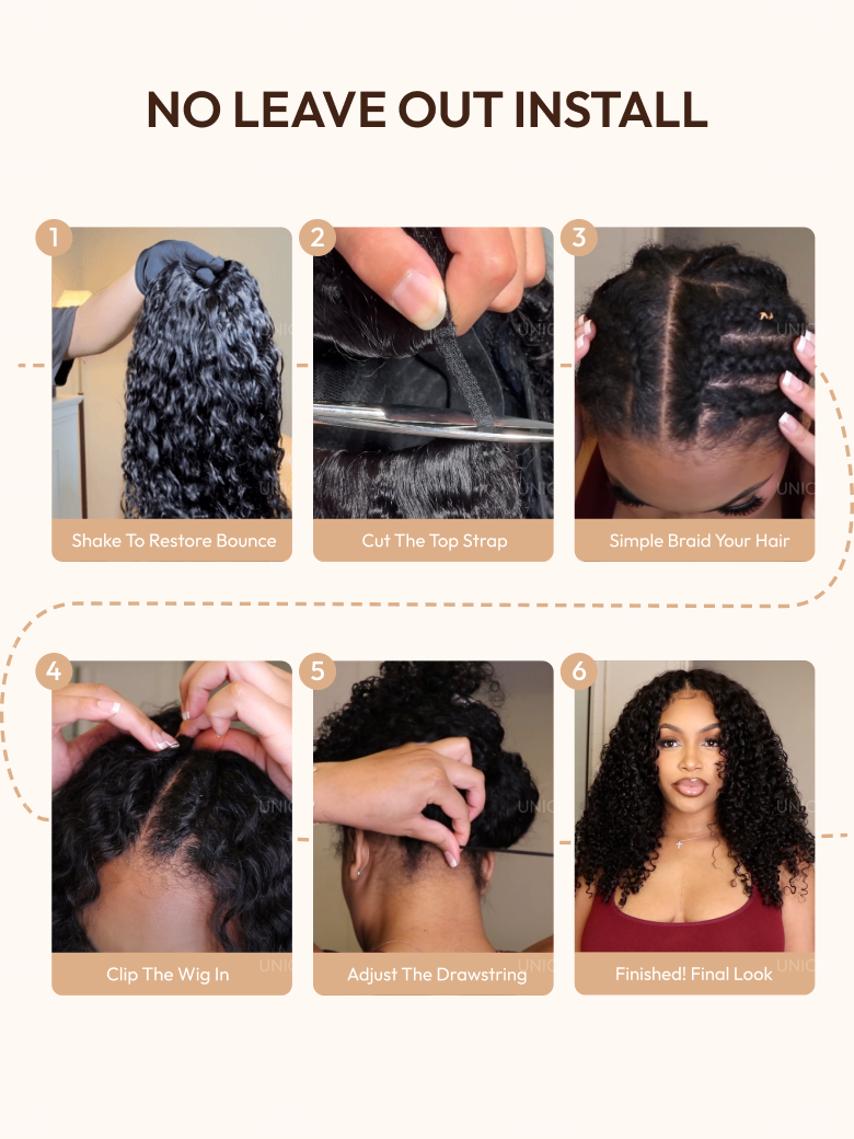 EasiContour™ V Part Minimal Glueless Curly Glueless Wig With Invisi Drawstring 100% Human Hair 150% Density