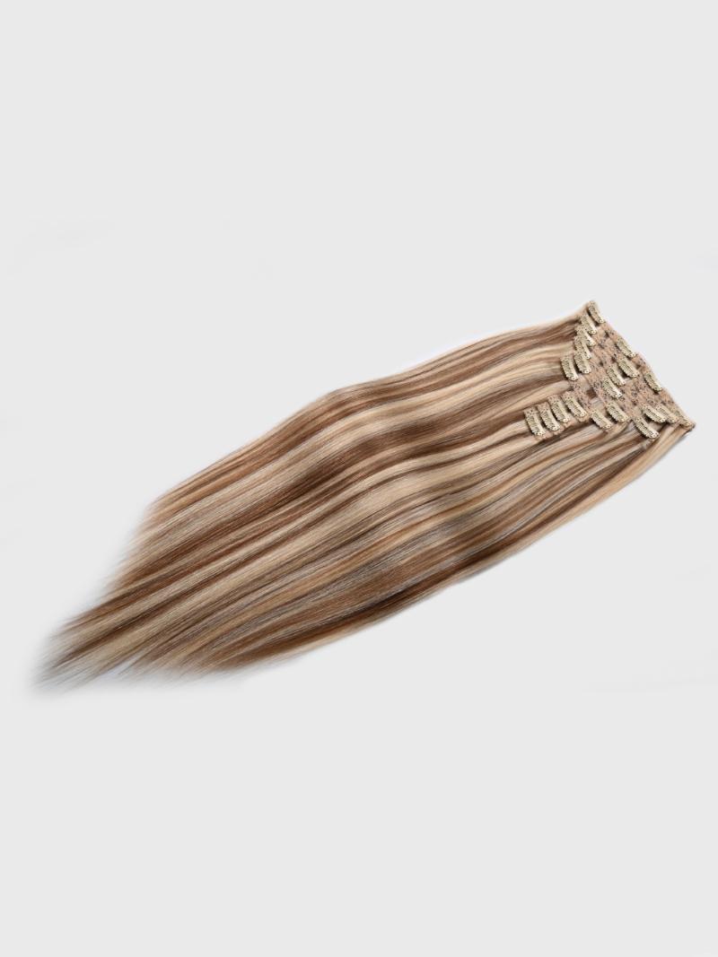 Ash Brown Highlight Human Hair Clip In Extension