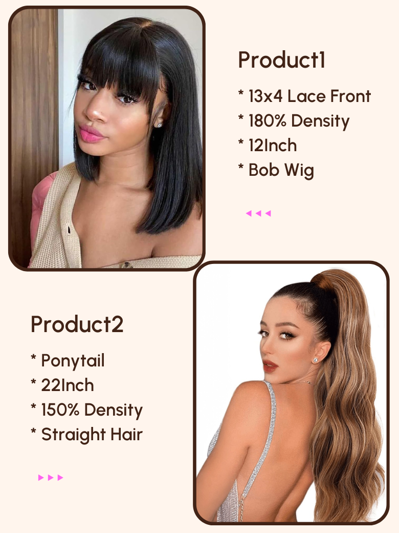 2 Wigs $114 for 12inch 180% Density 13x4 Lace Front Bob Wig And 22inch Honey Blonde Ponytail