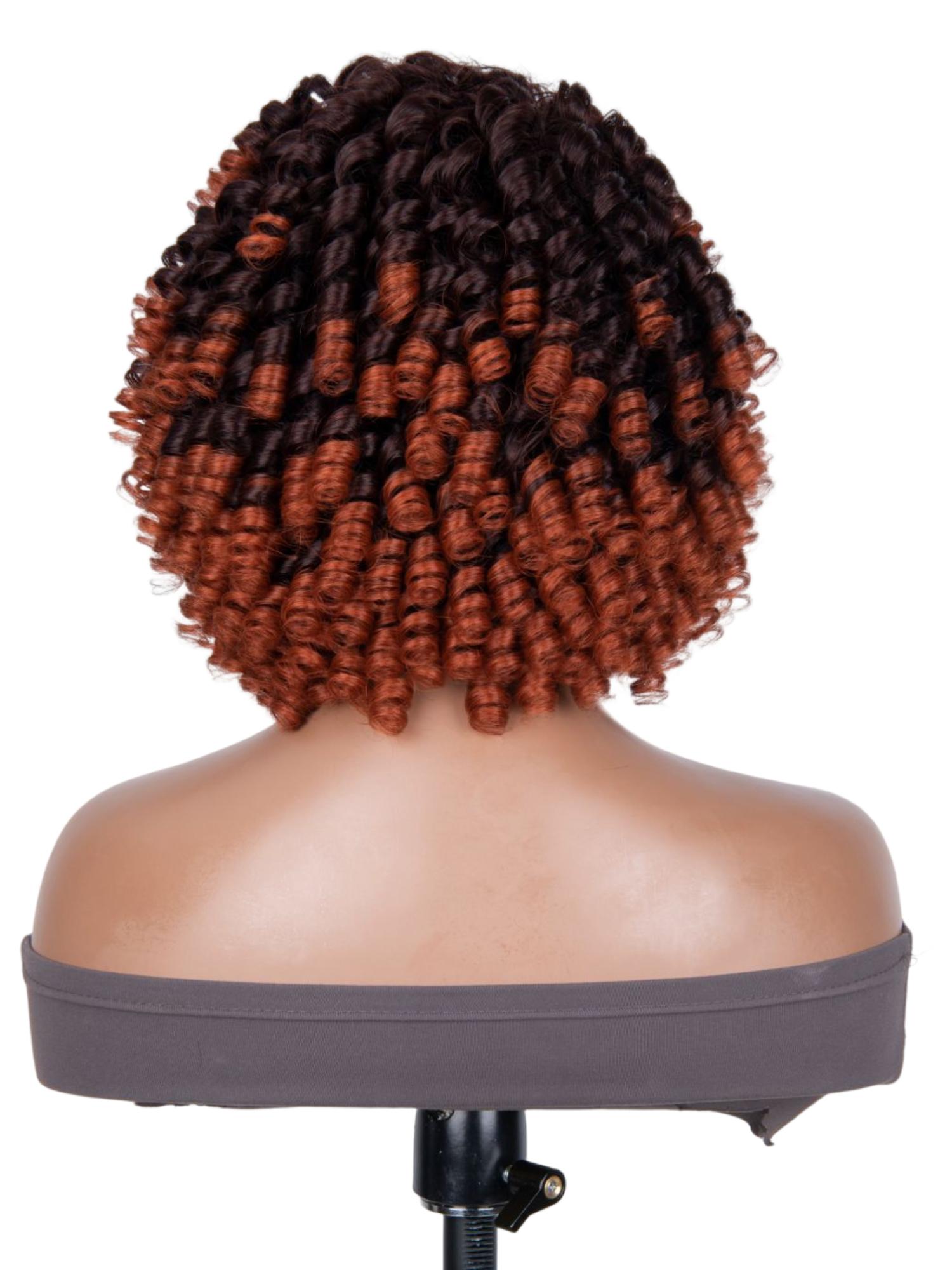 Glueless Trendy Color Dark Copper Ombre Ringlet Curly Bob Wig For Summer