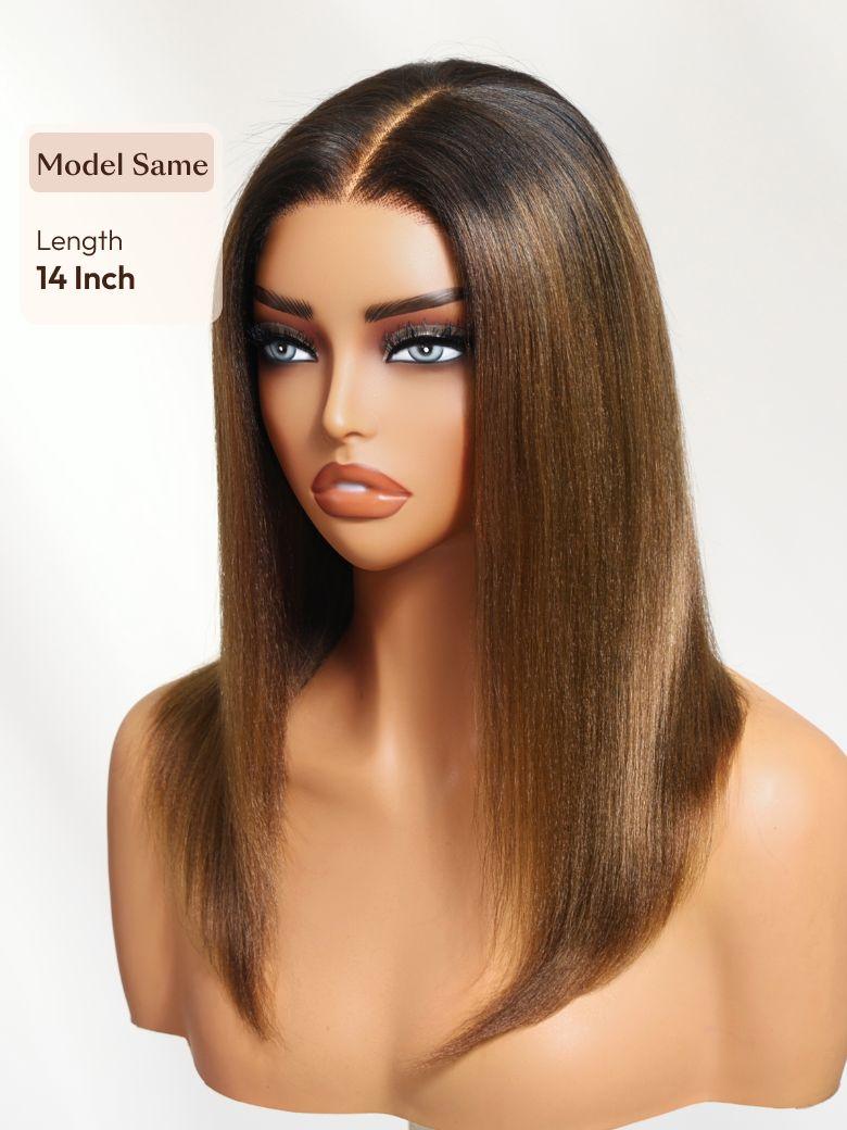7x5 Bye Bye Slip & 13x4 Pre-Everything Lace Black to Chestnut Brown Ombre Yaki Straight Wig With Invisi Drawstring