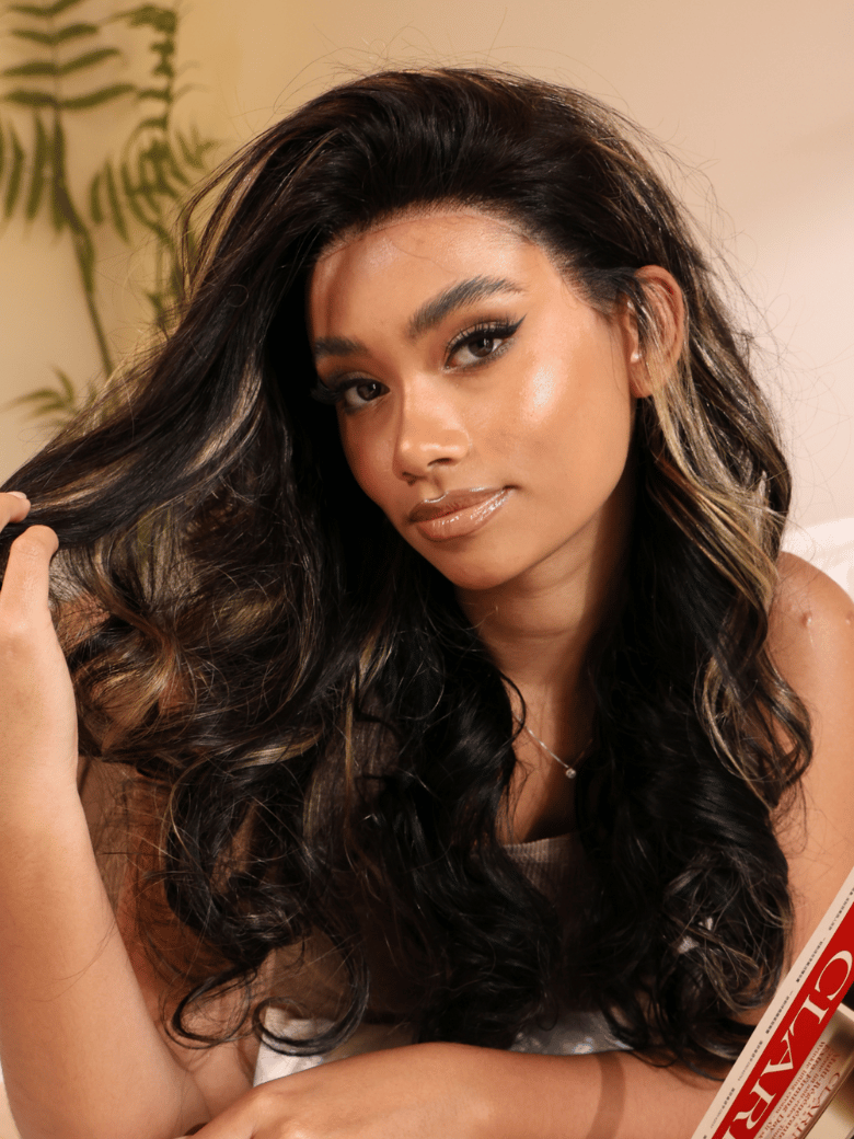 Bye Bye Knots Glueless 7x5 Lace Wig Black With Blonde Highlights 3D Body Wave Bleached Knots Wig