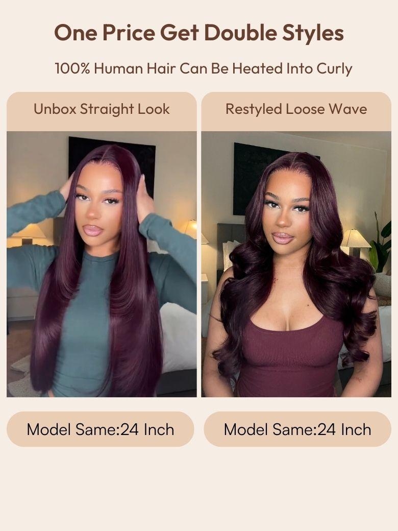 13x4 Bye Bye Slip? Lace Frontal Black Cherry Middle Part Layered Cut Yaki Straight Wig
