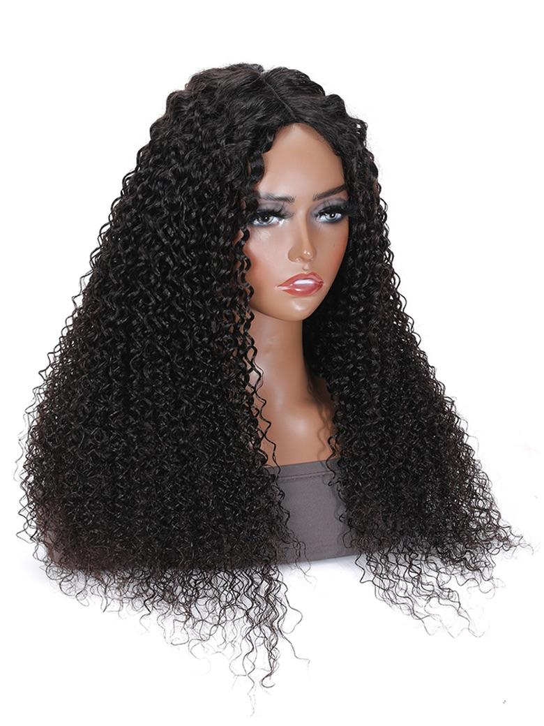 Flash Deal Magic Dry Straight & Wet Curly Wig 2 Styles in 1 V Part Curly Human Hair Black Wig