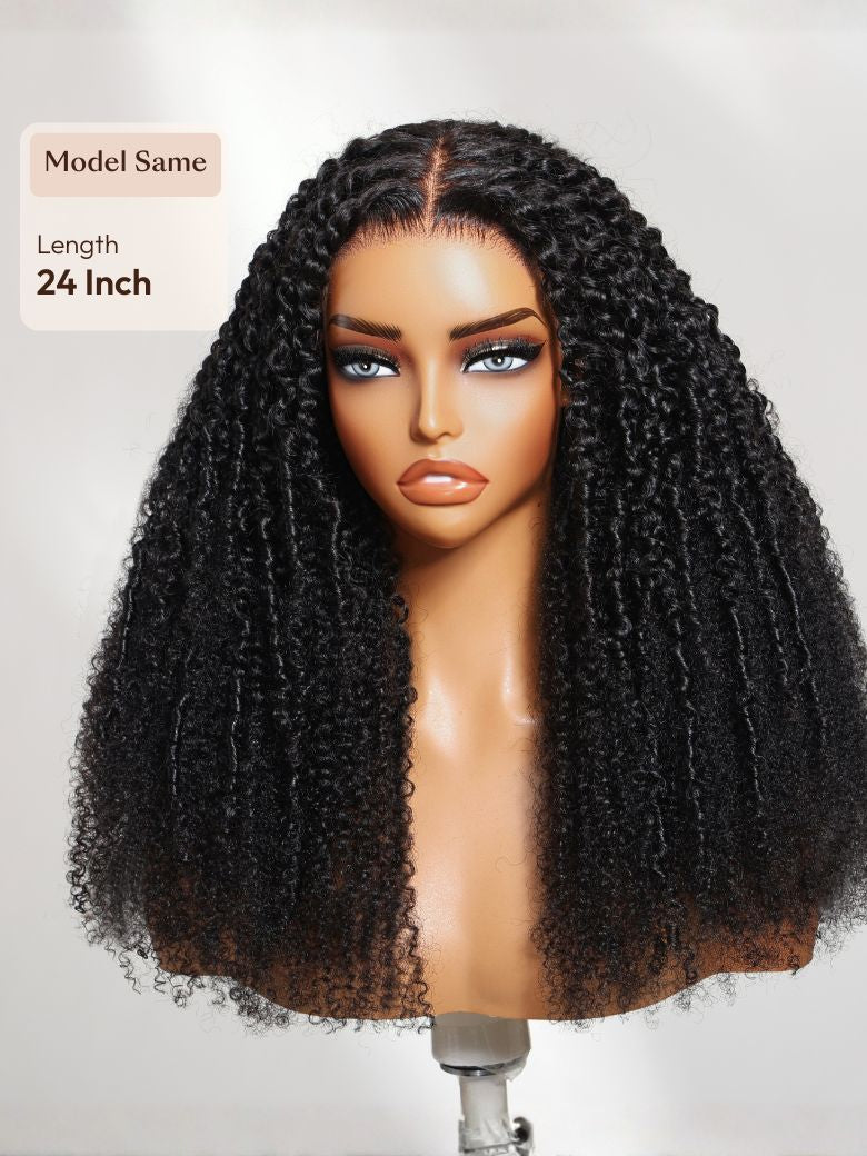 Bye-Bye Knots? 7x5 Lace Black Defined Coils 3C-4A Blend Curly Wig with Invisi Drawstring
