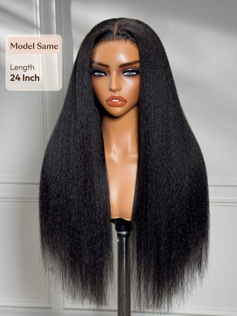 13x4 HD Real Scalp? Wig Invisible Lace Frontal Black Kinky Straight Wig With Invisi Drawstring