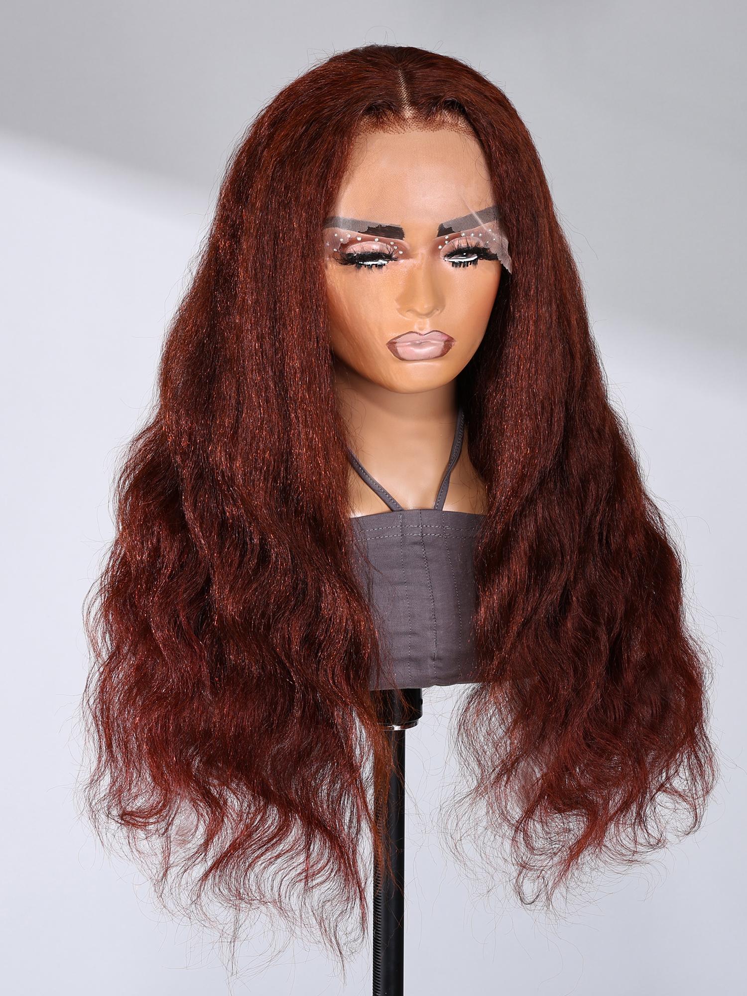 13x4 Lace Front Yaki Body Wave Reddish Brown Wig