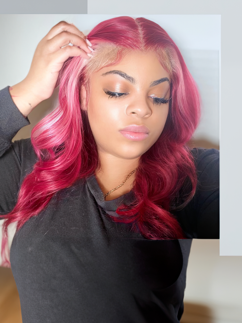 13x4 Lace Front Wavy Red Wig With Blonde Highlights