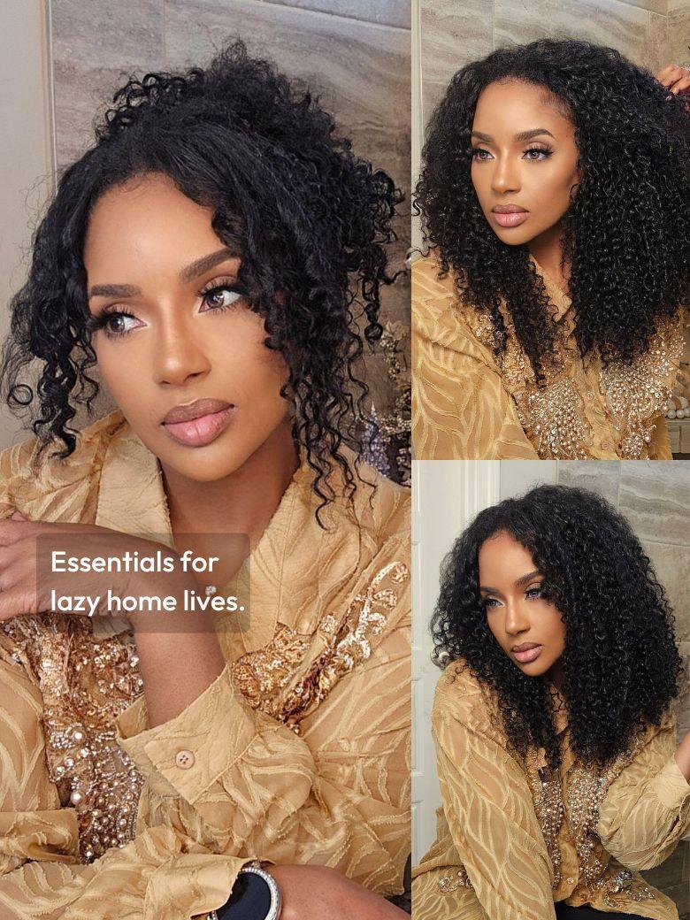 EasiContour? V Part Minimal Glueless Curly Glueless Wig With Invisi Drawstring 100% Human Hair 150% Density