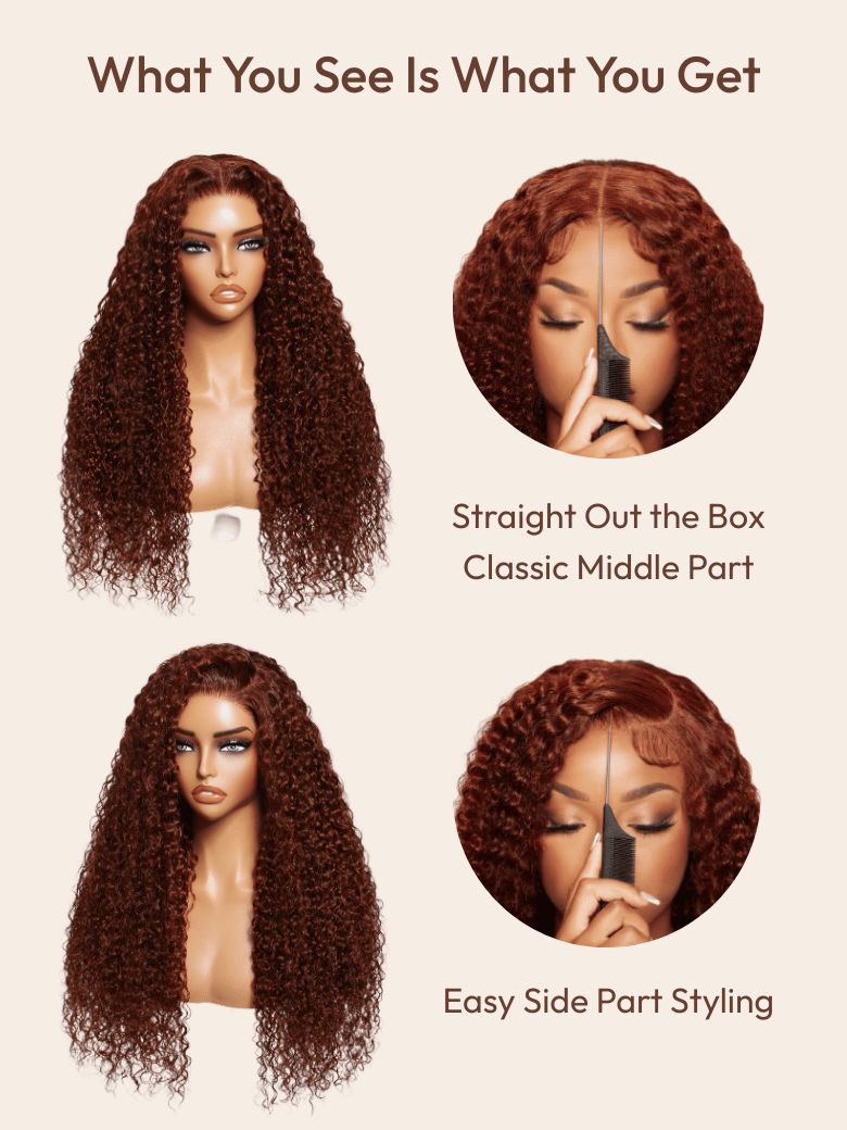 7x5 Bye-Bye Knots? Wig Glueless Lace Reddish Brown Curly Trendy Color Wig With Bleached Knots