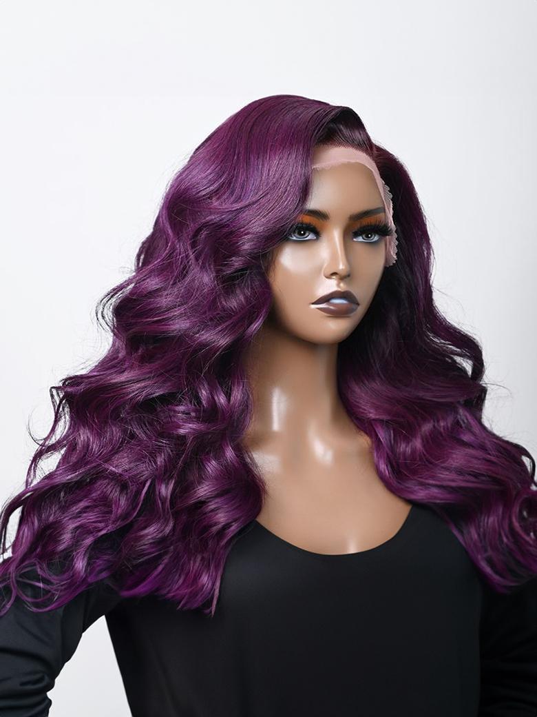 13X4 Lace Front Dark Purple Body Wave Wig With Baby Hair