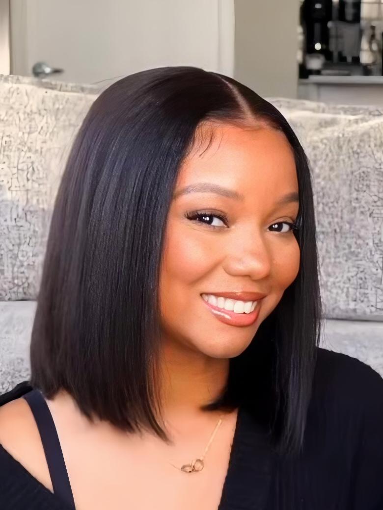 7x5 Bye Bye Knots? Wig Black Yaki Bob Glueless Bleached Knots Wig With Drawstring