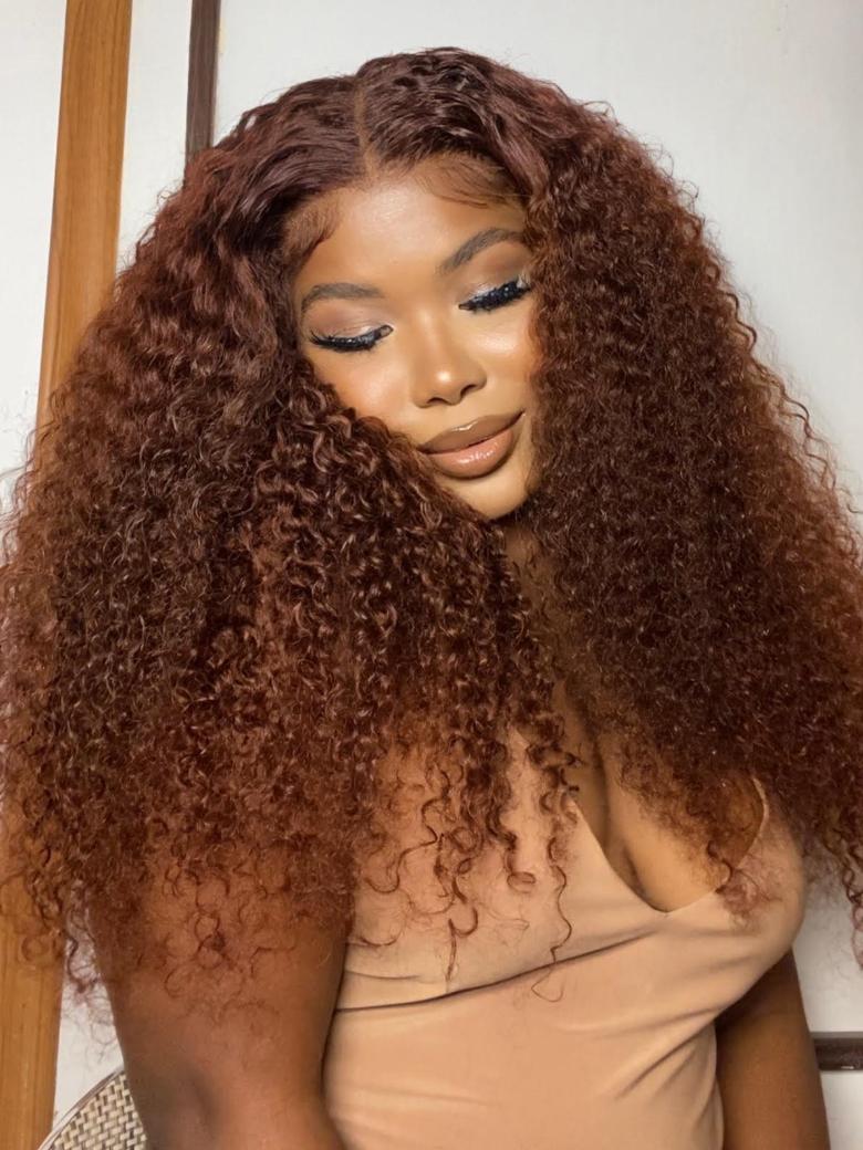 Real Ear To Ear Super Secure 13x4 Lace Frontal Reddish Brown Jerry Curly Pre-Everything Wig