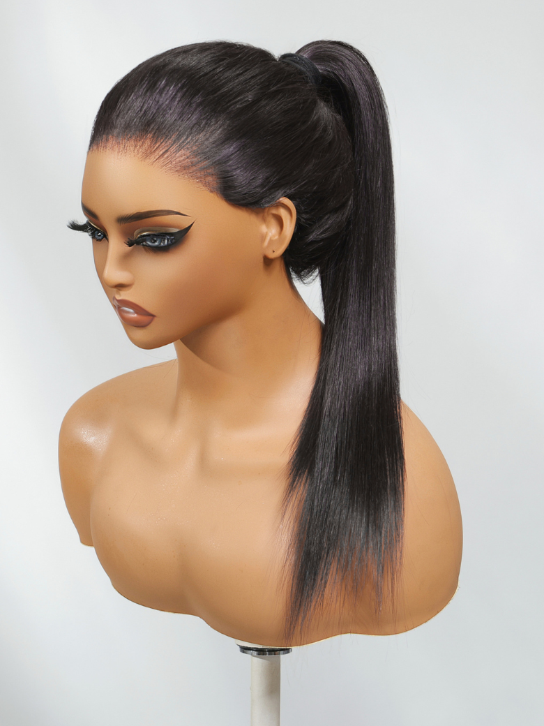 13x4 Pre-Everything? Lace Frontal Black Feather Layer Cut Straight Glueless With Invisi Drawstring