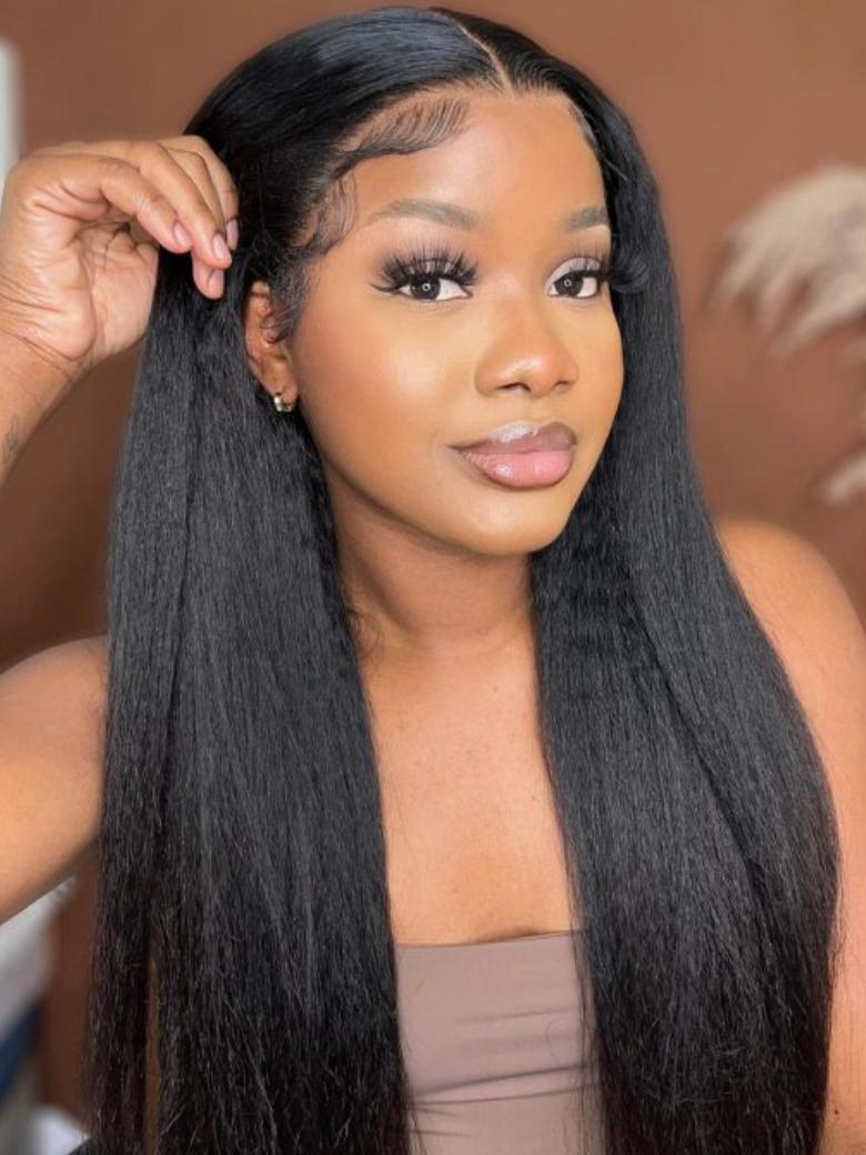 13x4 Pre-Everything Super Secure Black Kinky Straight Wig Real Ear To Ear Pre-Cut & Pre-Pluck & Pre-Bleached Pre-Everything Wig