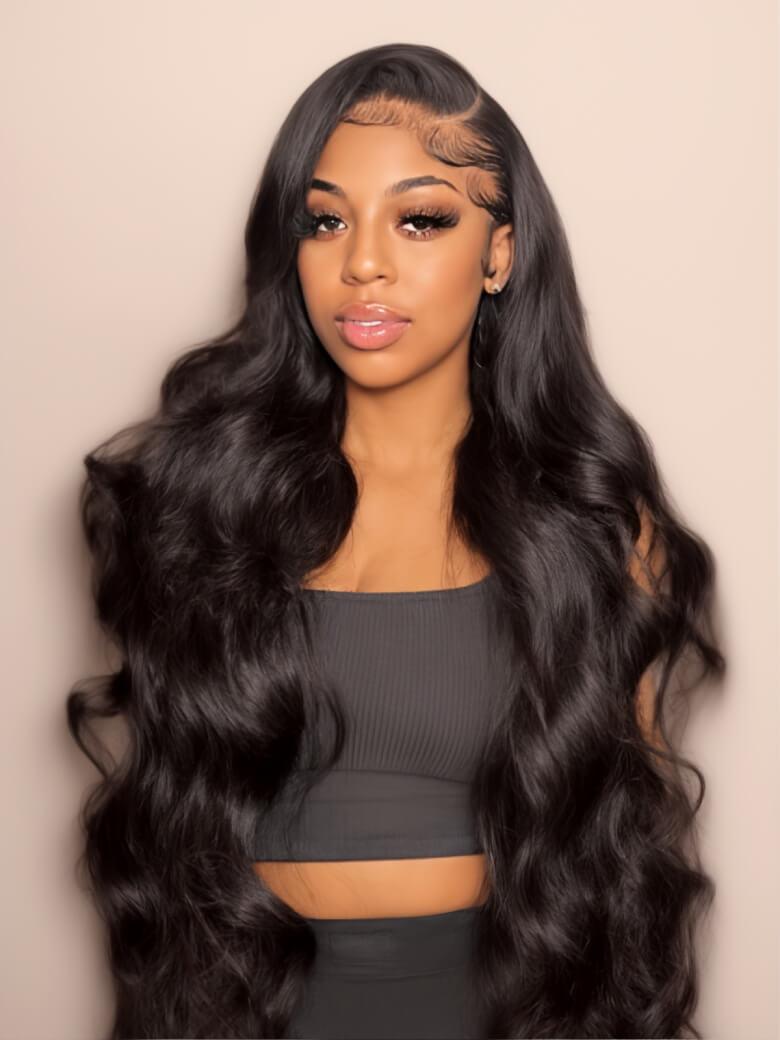 40 Inch Body Wave HD Invisible Glueless Lace Front Human Hair Wigs 13x4 Natural Color Pre Plucked