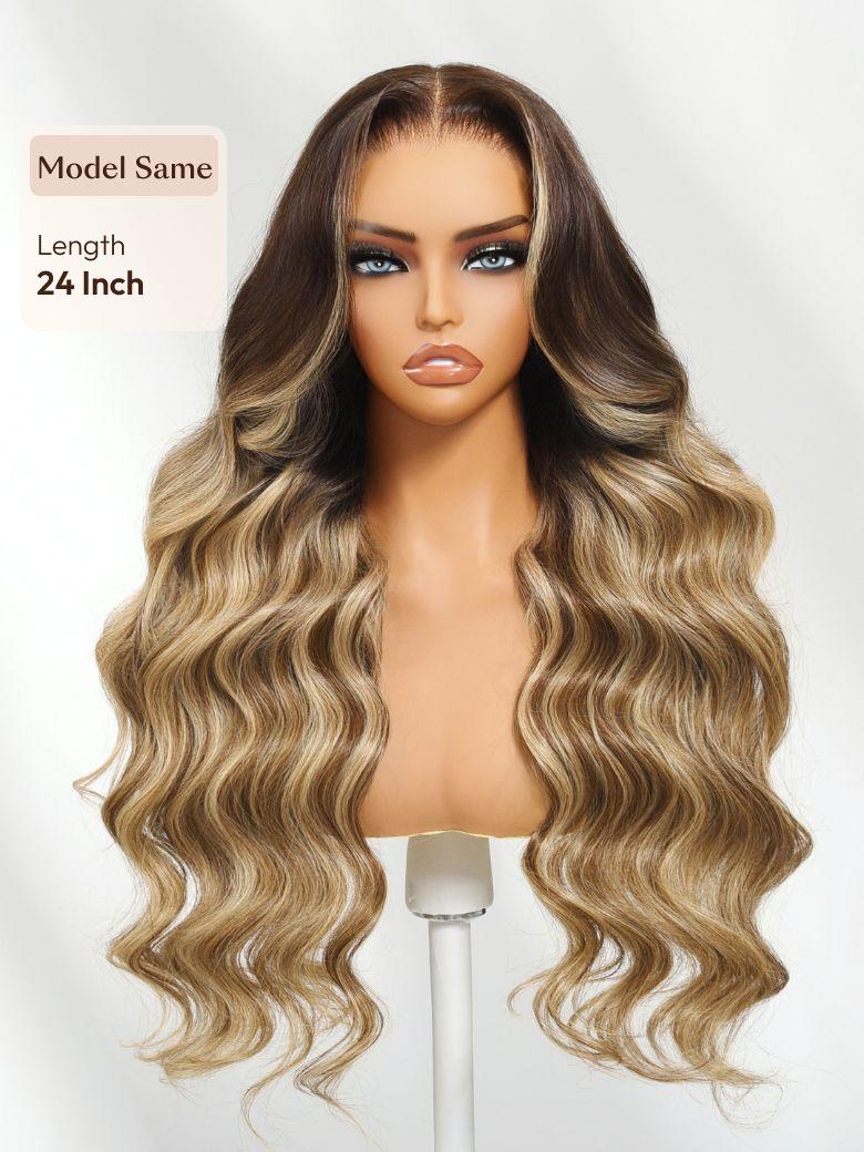 13x4 Pre-Everything? Lace Frontal Burnt Orange Ombre Body Wave Drawstring Glueless Wig