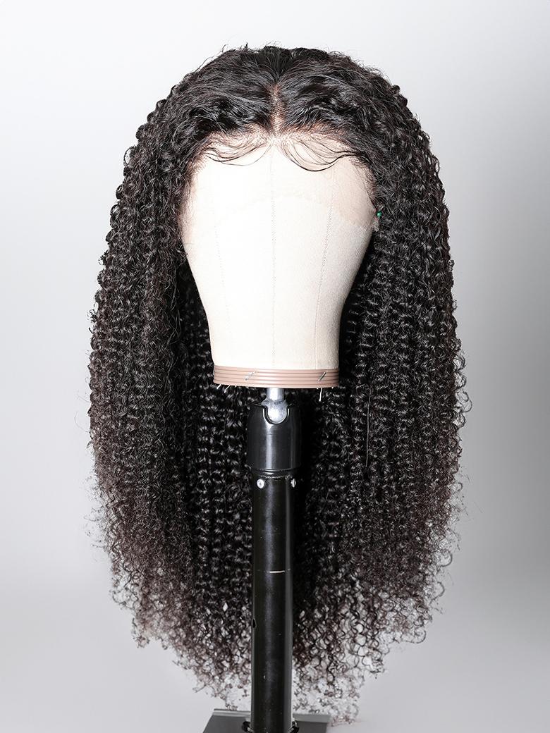 13x4 Transparent Lace Front Kinky Curly Human Hair Wigs Pre Plucked With Baby Hair