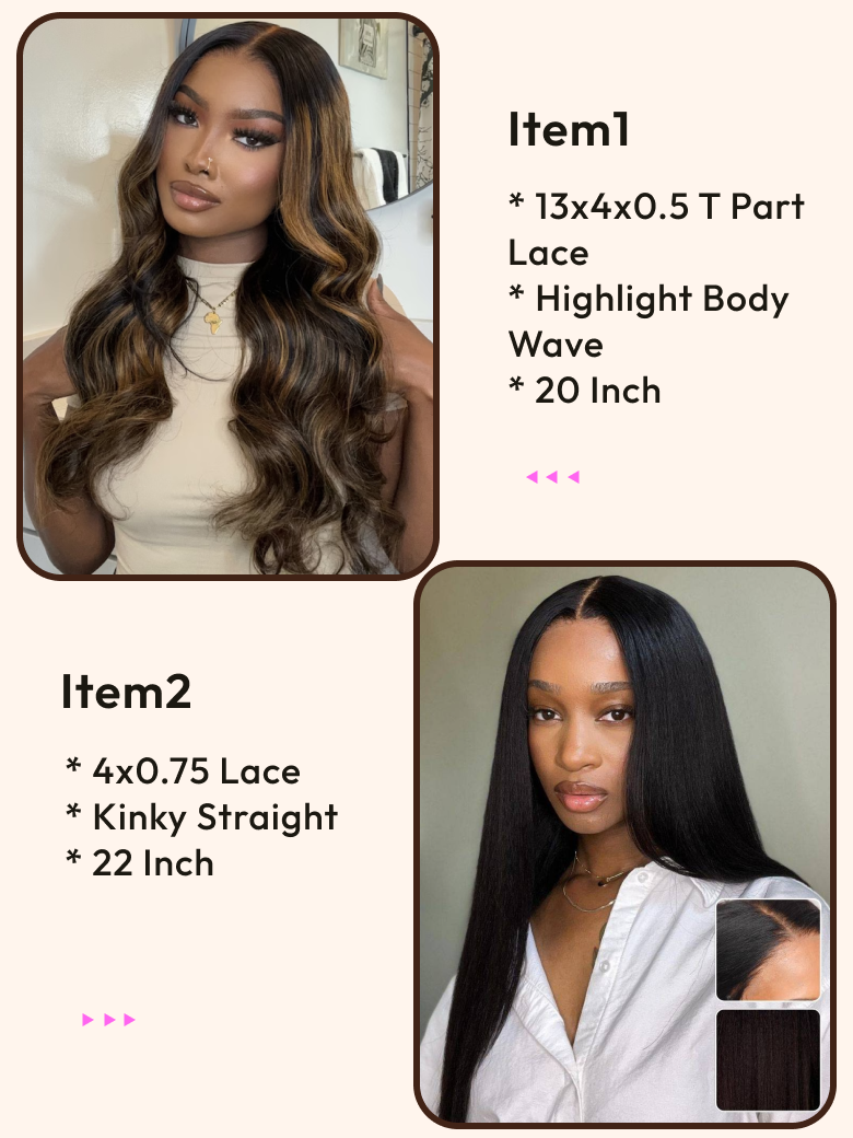 2 Wigs $199 for 22" Middle Part Lace Wig and highlight 13x4x0.5 Lace 20" Wig