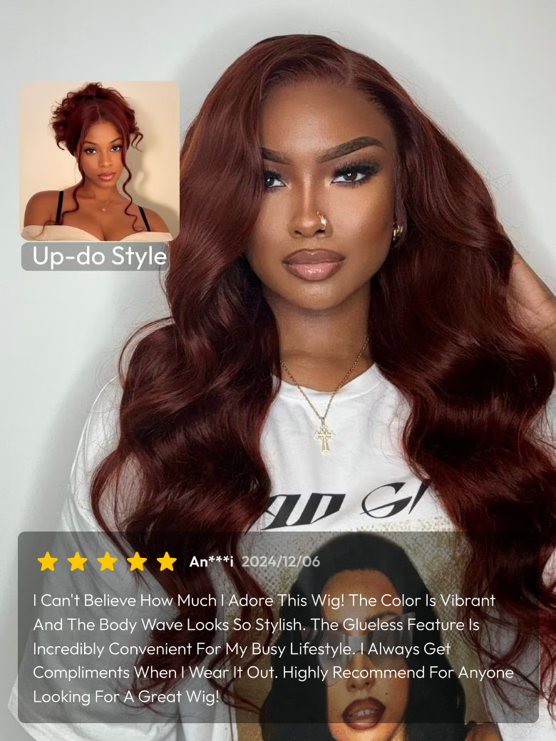 7x5 Bye Bye Knots Wig Glueless Lace Reddish Brown Body Wave Bleached Knots Bouncy Wig
