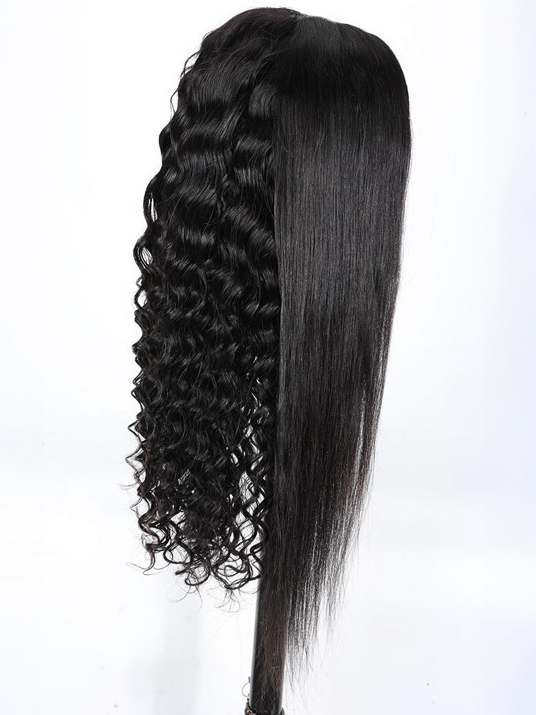 18inch Wet And Wavy 2 Styles in1 Deep Wave V Part Wigs Natural Black Color Beginner Friendly Natural V Part Wig