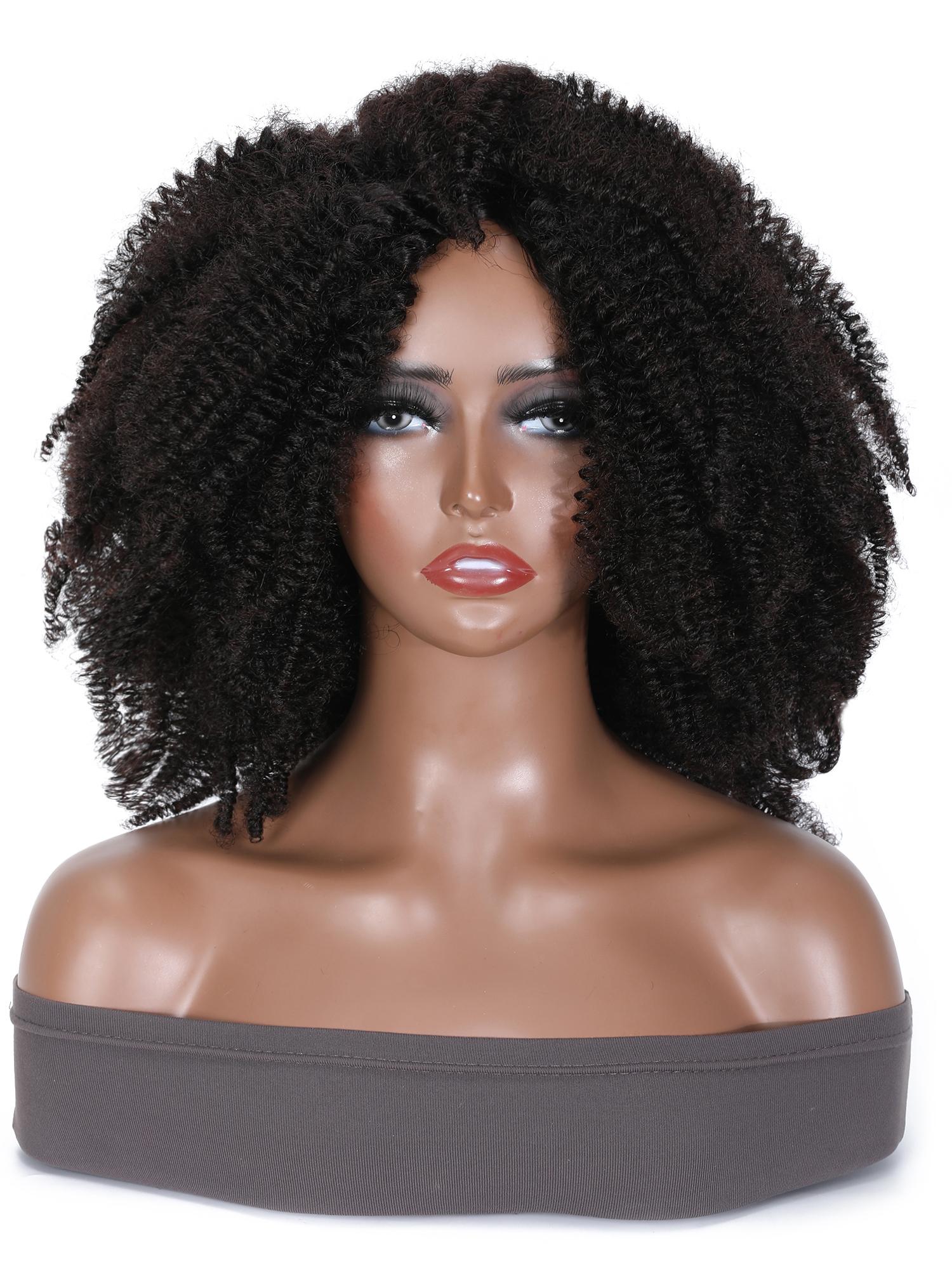 Natural Black Afro Kinky Curly Human Hair Glueless Wig for Sale