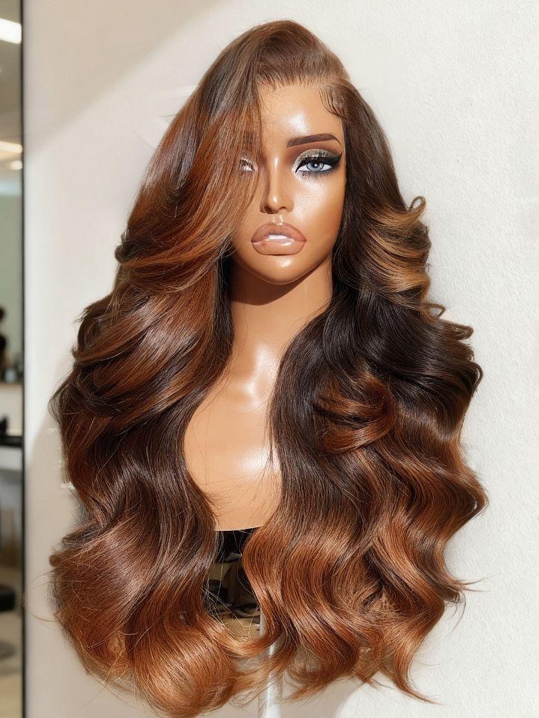 13x4 Pre-Everything? Lace Frontal Black to Cappuccino Ombre Loose Wave Wig With Invisible Drawstring