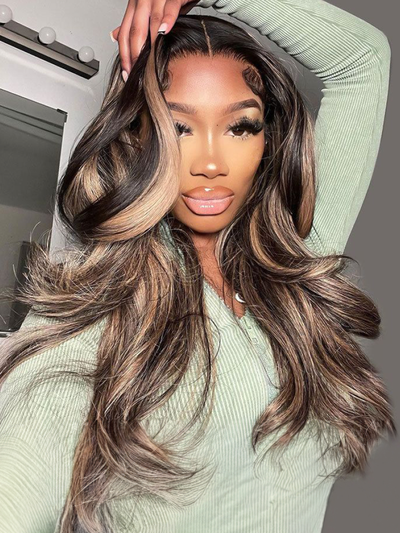 Glueless Brown Highlight U Part Body Wave Wig 3 Minutes Install