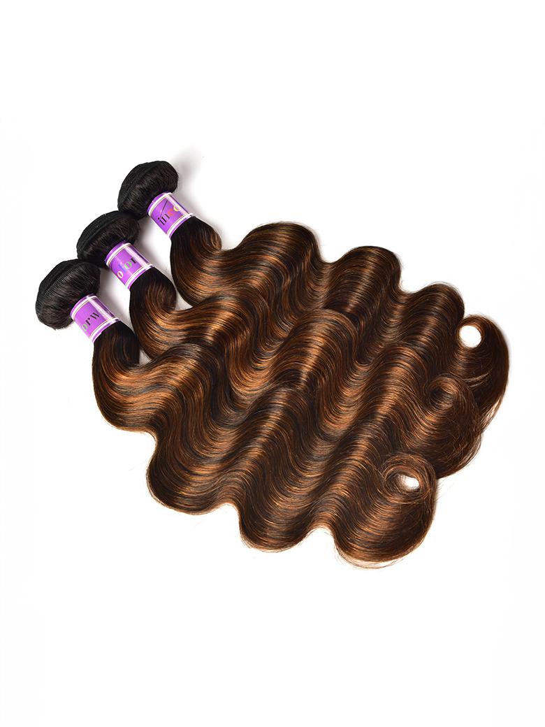 Brown Balayage 4x4 Lace Closure With 3Pcs Body Wave Bundles