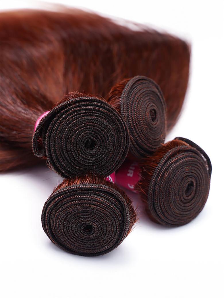 Dark Auburn Straight Remy Human Hair 4 Bundles With Closure Deal